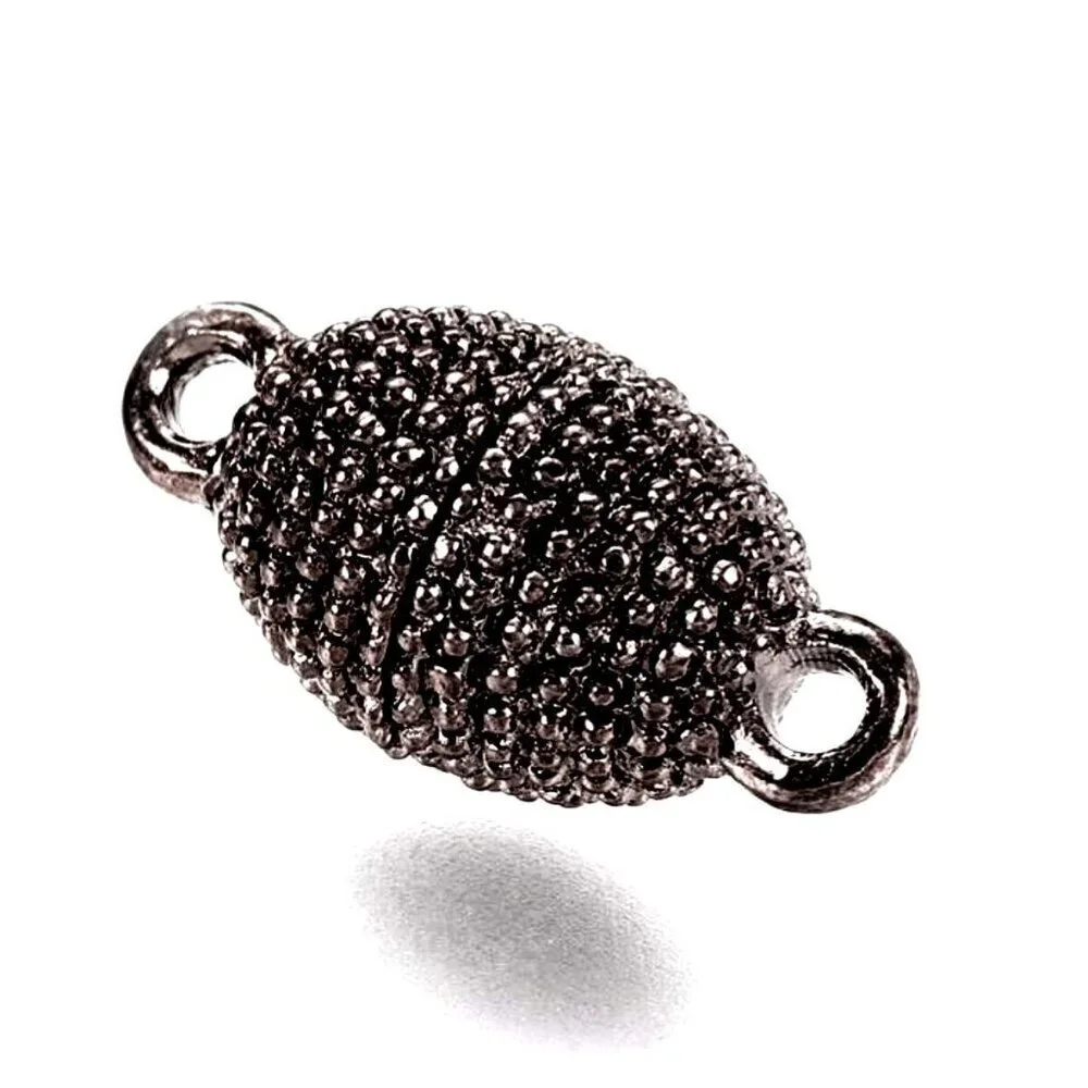Premium Gunmetal Gray Black Fancy Dotted Oval Magnetic Necklace Clasp 1 pc